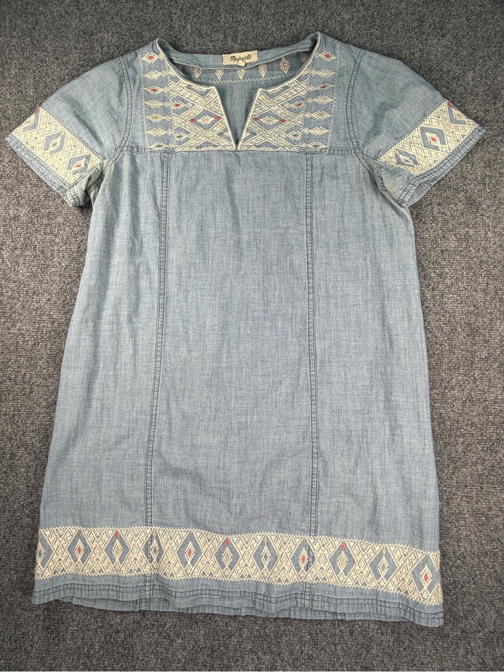 Madewell Light Blue Embroidered Chambray Mini Dress